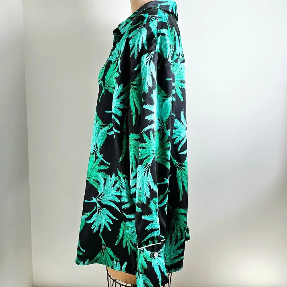 Fe Noel x Target Palm Print Button Down Shirt 2X Green Black Resort Coverup